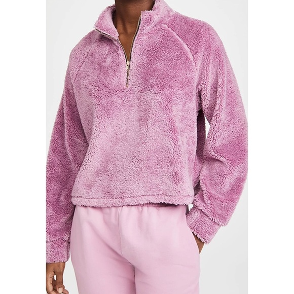 Year of Ours Jackets & Blazers - Year Of Ours Sherpa Teddy Vail Crop Desert Pink Quarter Zip Sweater Small